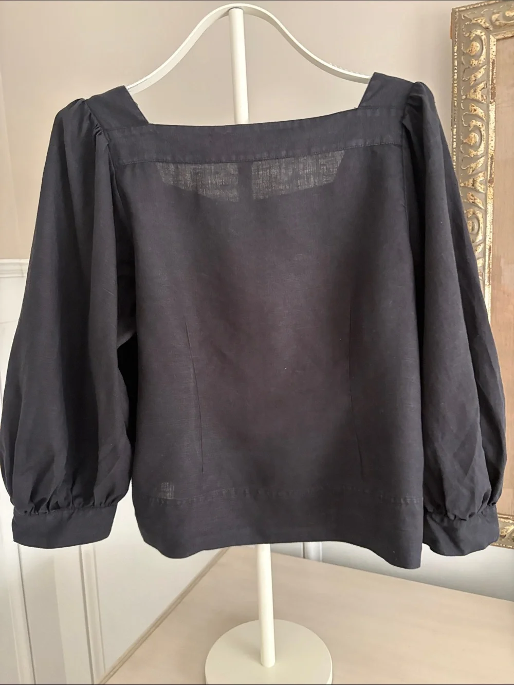 J. Crew Black Square Neck Button-Front Puff Sleeve Blouse